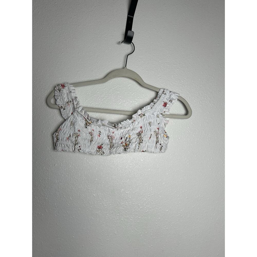 Agua Bendita White Floral Ruffle Vacation Beach Bikini Top Women's Size Medium